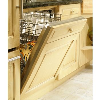 yellow dishwasher disguised as cabinet